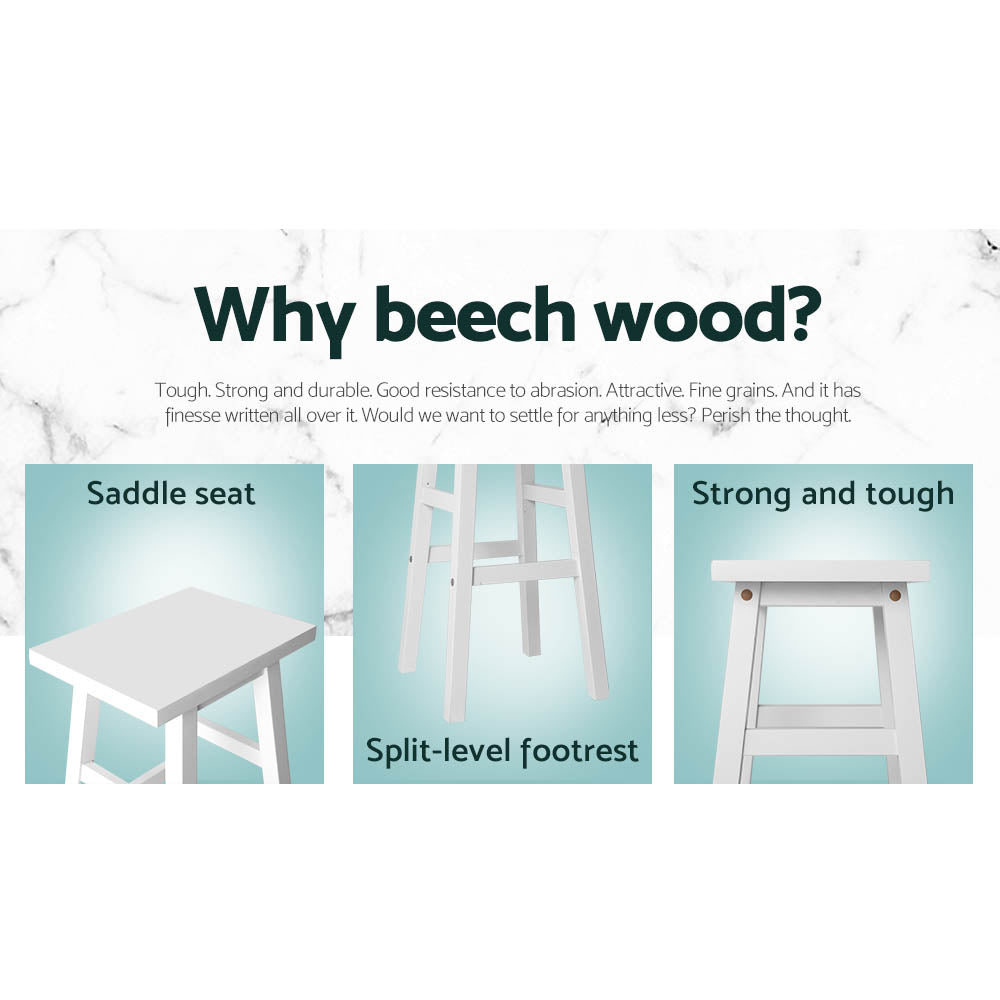 Set of 2 Lecce Beech Wood Bar Stools - White