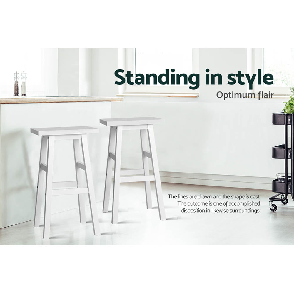 Set of 2 Lecce Beech Wood Bar Stools - White