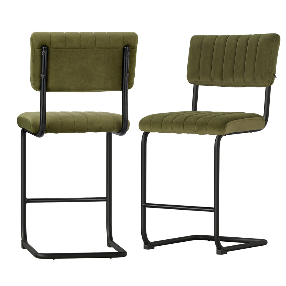 Set of 2 Nairobi Bar Stools Velvet Chairs - Green
