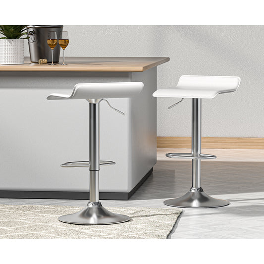 Set of 2 Nicosia Bar Stools Kitchen Stool Chairs Dining Gas Lift PU Leather - White