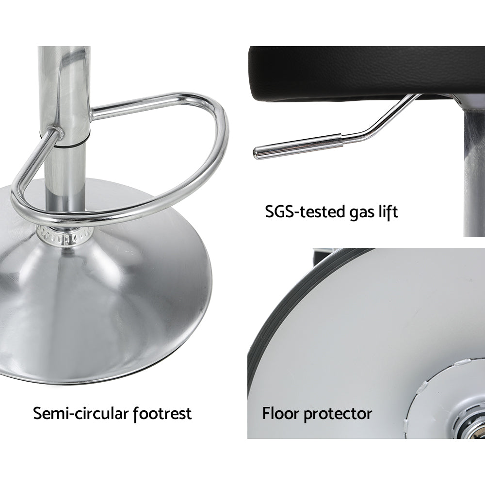 Set of 2 Hobart Bar Stools Kitchen Stool Chairs Dining Gas Lift Swivel Leather - Black