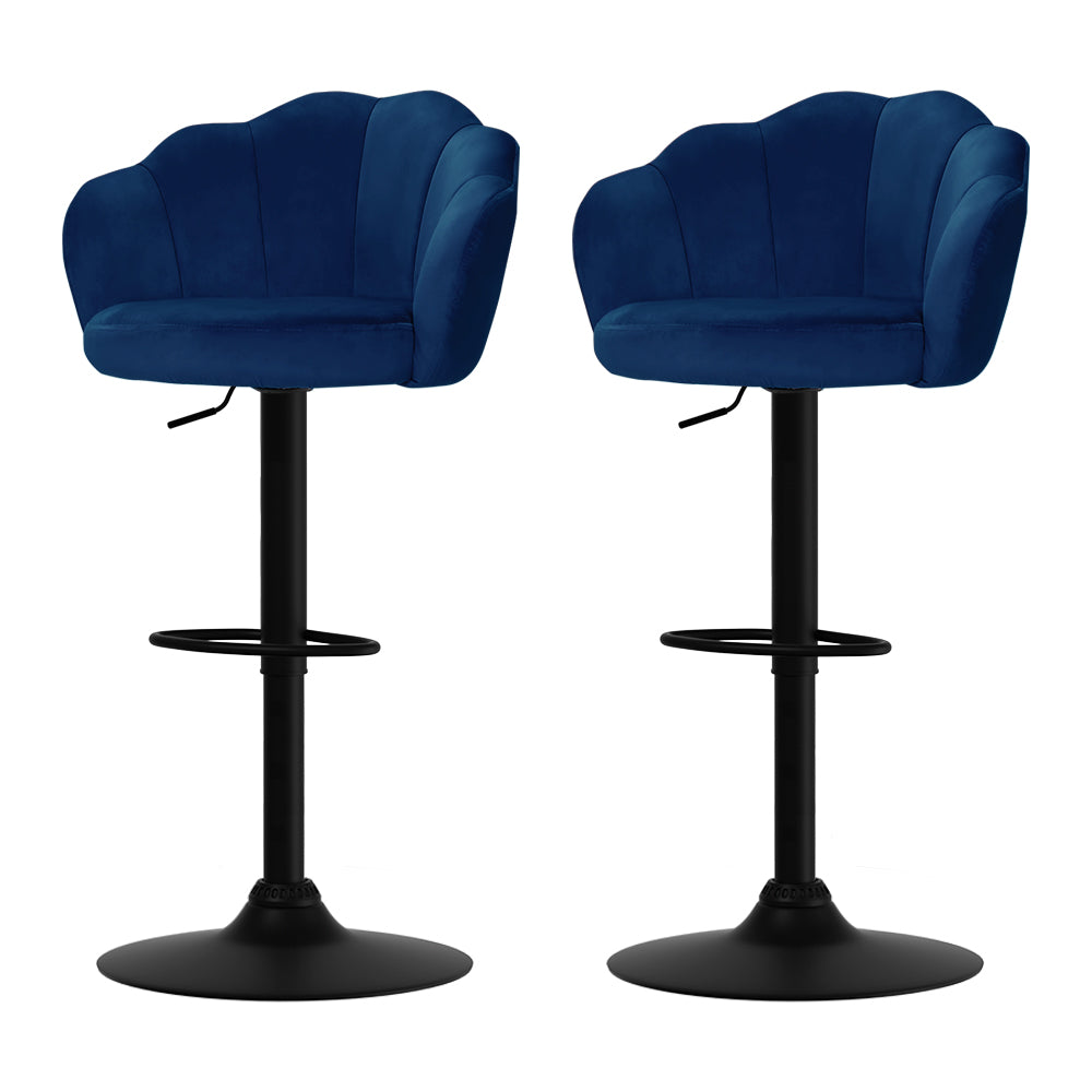 Set of 2 Naples Bar Stools Kitchen Stool Swivel Chair Gas Lift Velvet Chairs - Blue