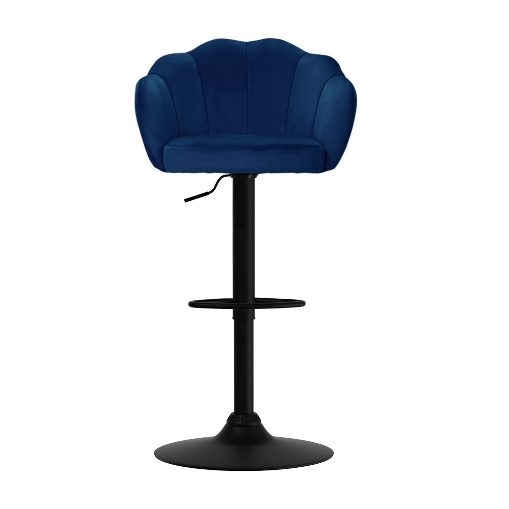 Set of 2 Naples Bar Stools Kitchen Stool Swivel Chair Gas Lift Velvet Chairs - Blue