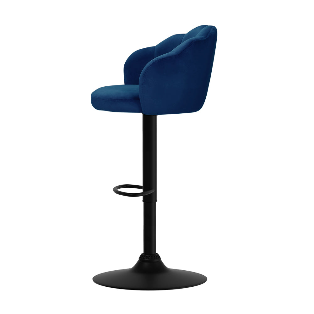 Set of 2 Naples Bar Stools Kitchen Stool Swivel Chair Gas Lift Velvet Chairs - Blue