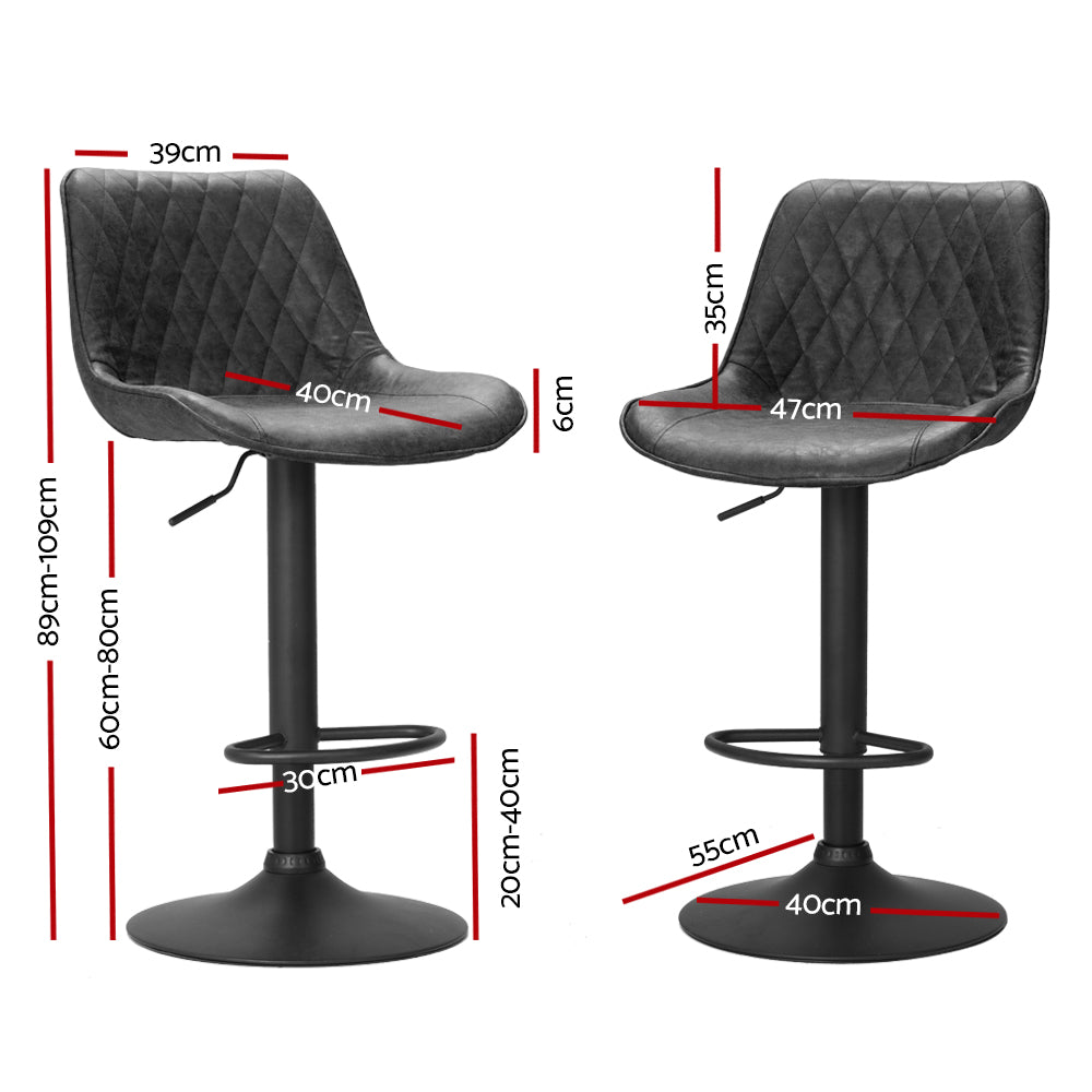 Set of 2 Barcelona Bar Stools Kitchen Stool Chairs Metal Barstool Dining Chair - Black