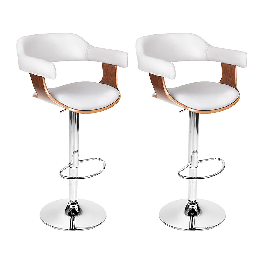 Set of 2 Chalcis Wooden PU Leather Bar Stool - White & Wood