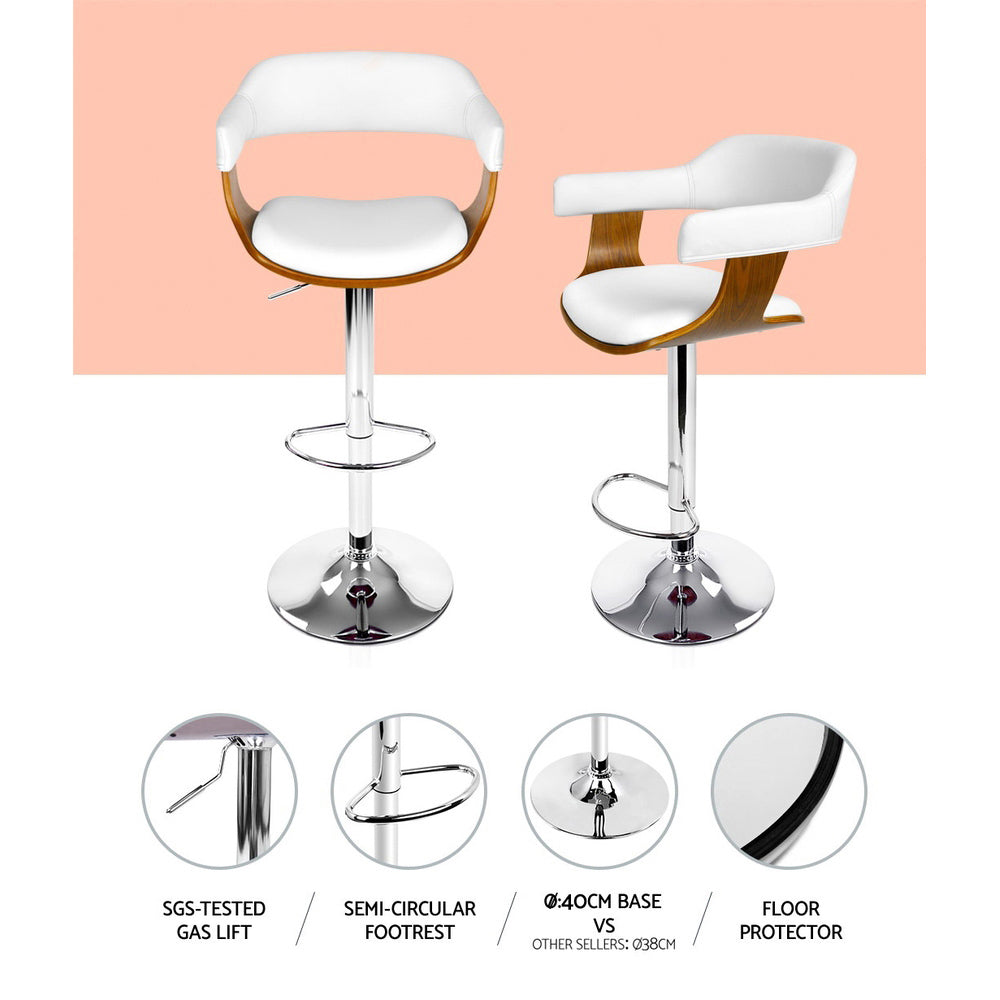 Set of 2 Chalcis Wooden PU Leather Bar Stool - White & Wood