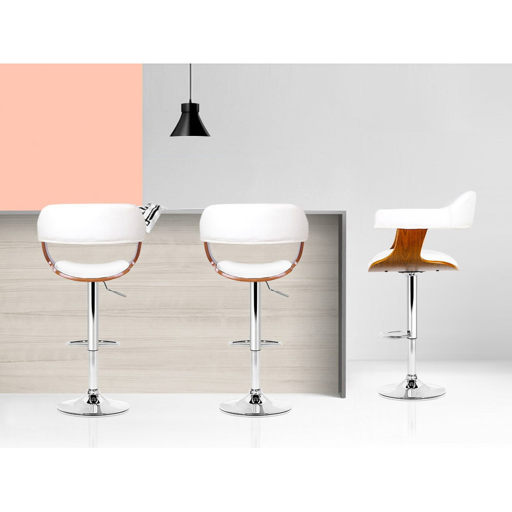 Set of 2 Chalcis Wooden PU Leather Bar Stool - White & Wood
