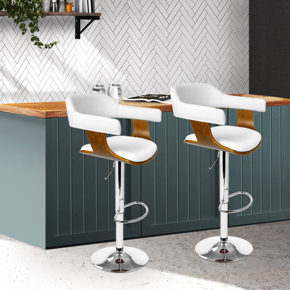 Set of 2 Chalcis Wooden PU Leather Bar Stool - White & Wood