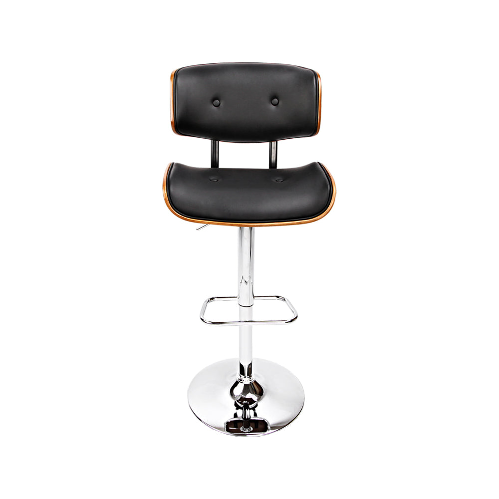 Set of 2 Ancona Wooden Gas Lift Bar Stools - Black & Chrome