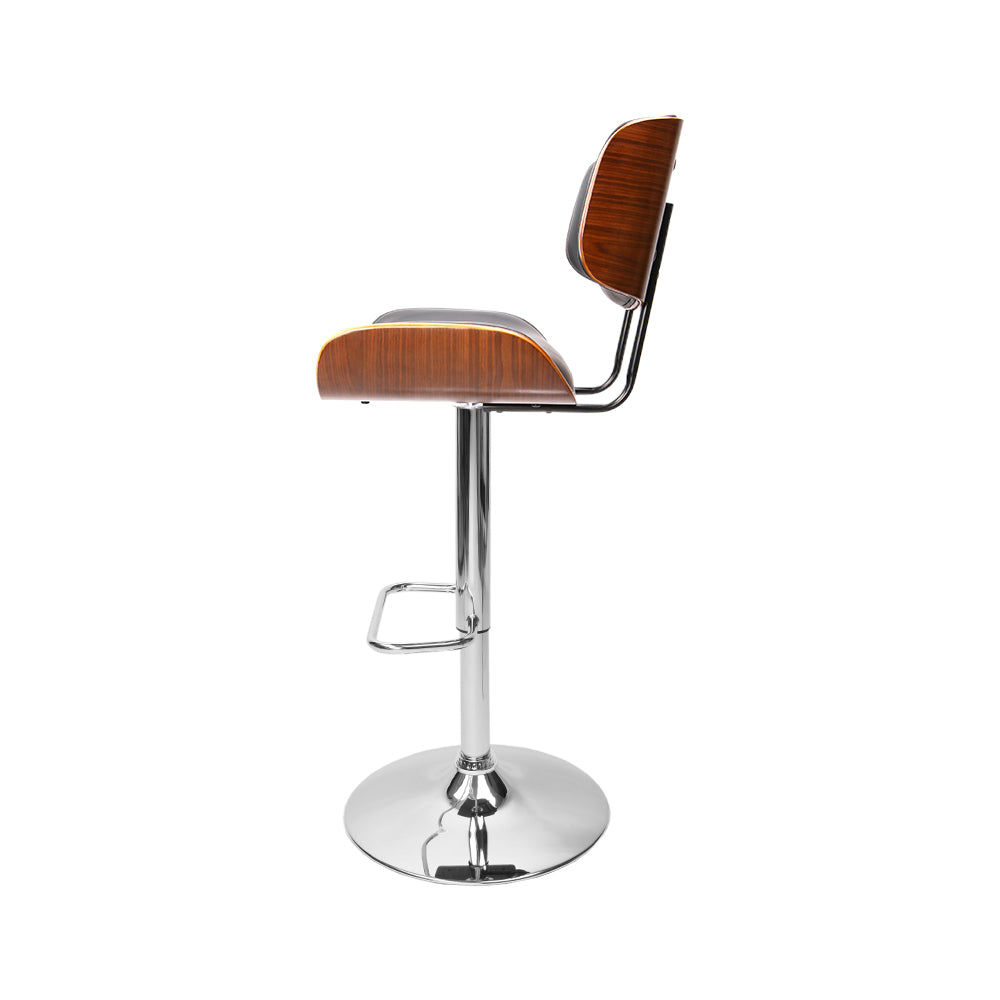 Set of 2 Ancona Wooden Gas Lift Bar Stools - Black & Chrome