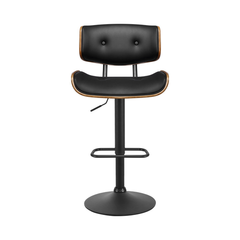 Set of 4 Ancona Kitchen Bar Stools Gas Lift Stool Chairs Swivel Barstool Leather - Black