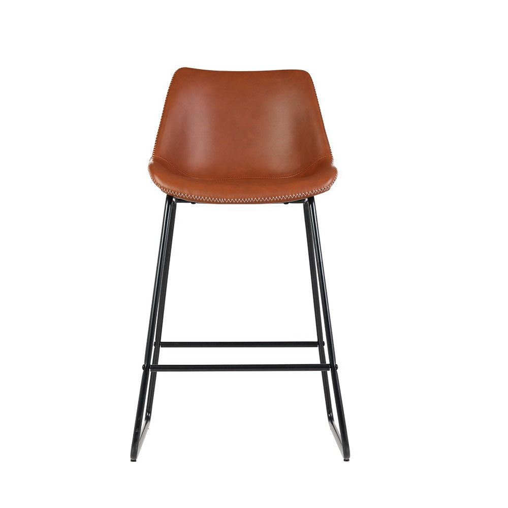 Set of 2 Toulon Bar Stools Kitchen Metal Bar Stool Dining Chairs PU Leather - Brown