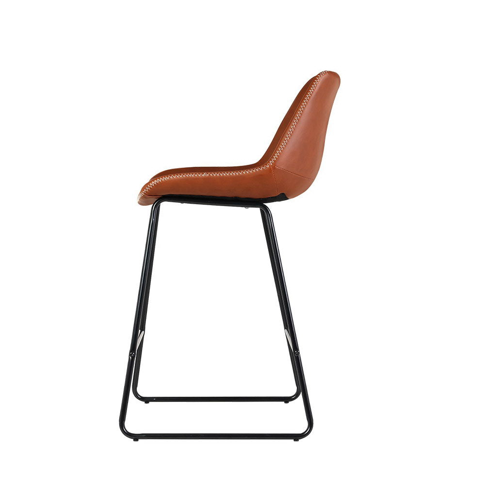 Set of 2 Toulon Bar Stools Kitchen Metal Bar Stool Dining Chairs PU Leather - Brown