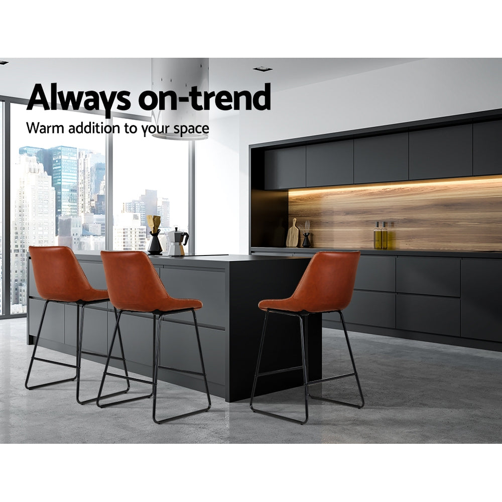 Set of 2 Toulon Bar Stools Kitchen Metal Bar Stool Dining Chairs PU Leather - Brown