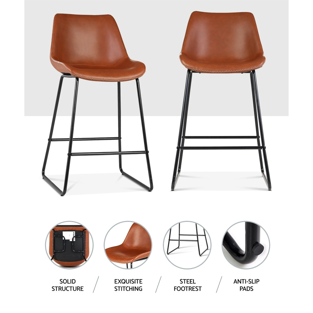 Set of 2 Toulon Bar Stools Kitchen Metal Bar Stool Dining Chairs PU Leather - Brown