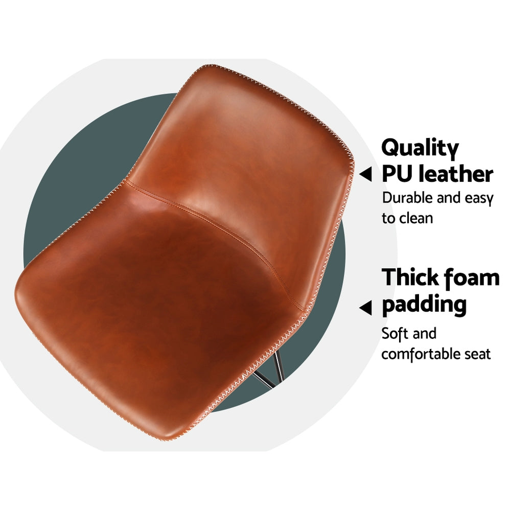 Set of 2 Toulon Bar Stools Kitchen Metal Bar Stool Dining Chairs PU Leather - Brown