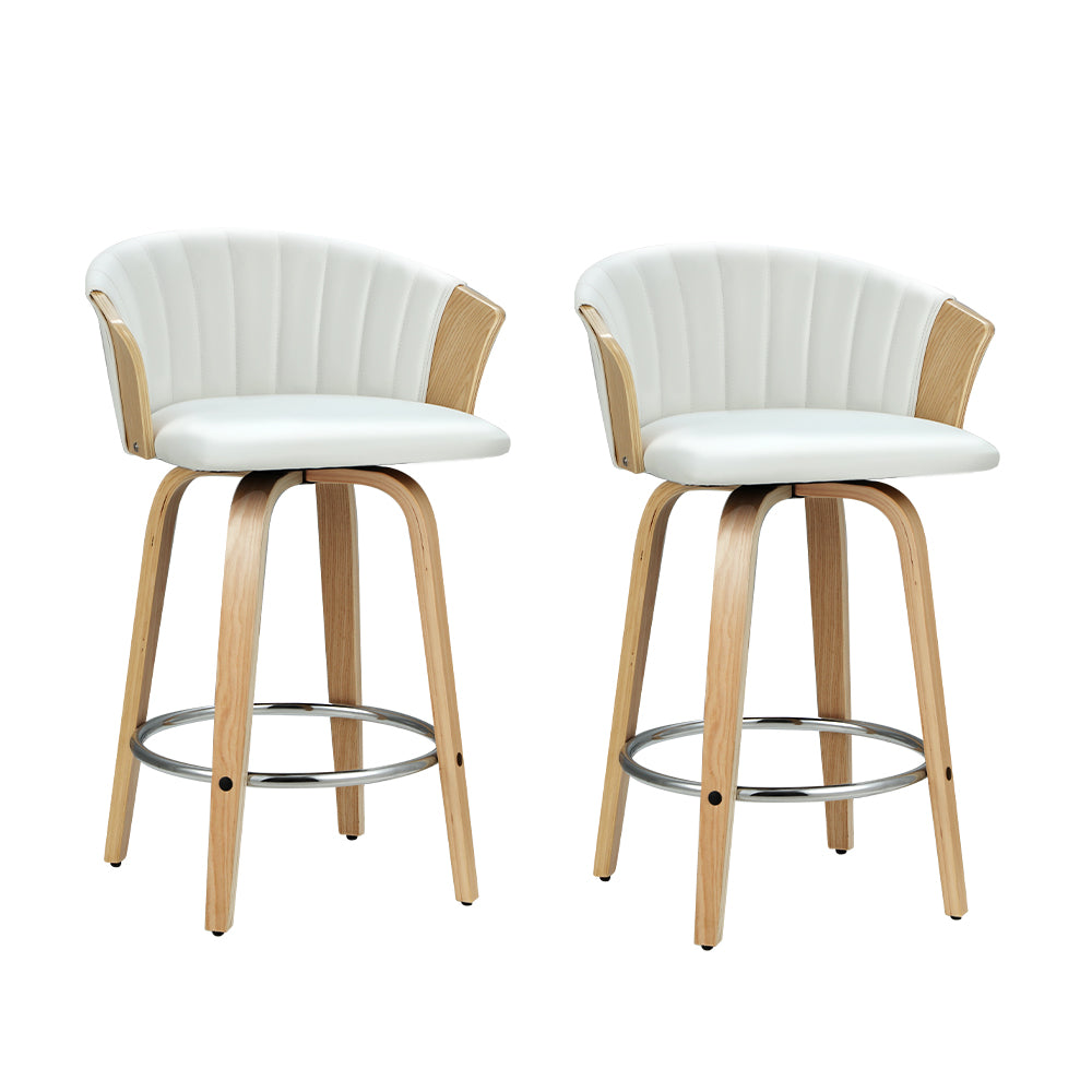 Set of 2 Salisbury Bar Stools Kitchen Stool Wooden Chair Swivel Chairs Leather - White