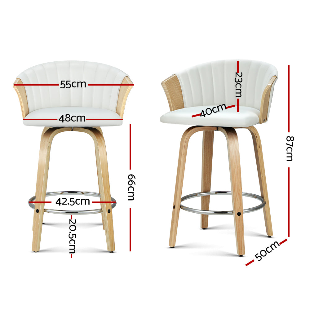 Set of 2 Salisbury Bar Stools Kitchen Stool Wooden Chair Swivel Chairs Leather - White