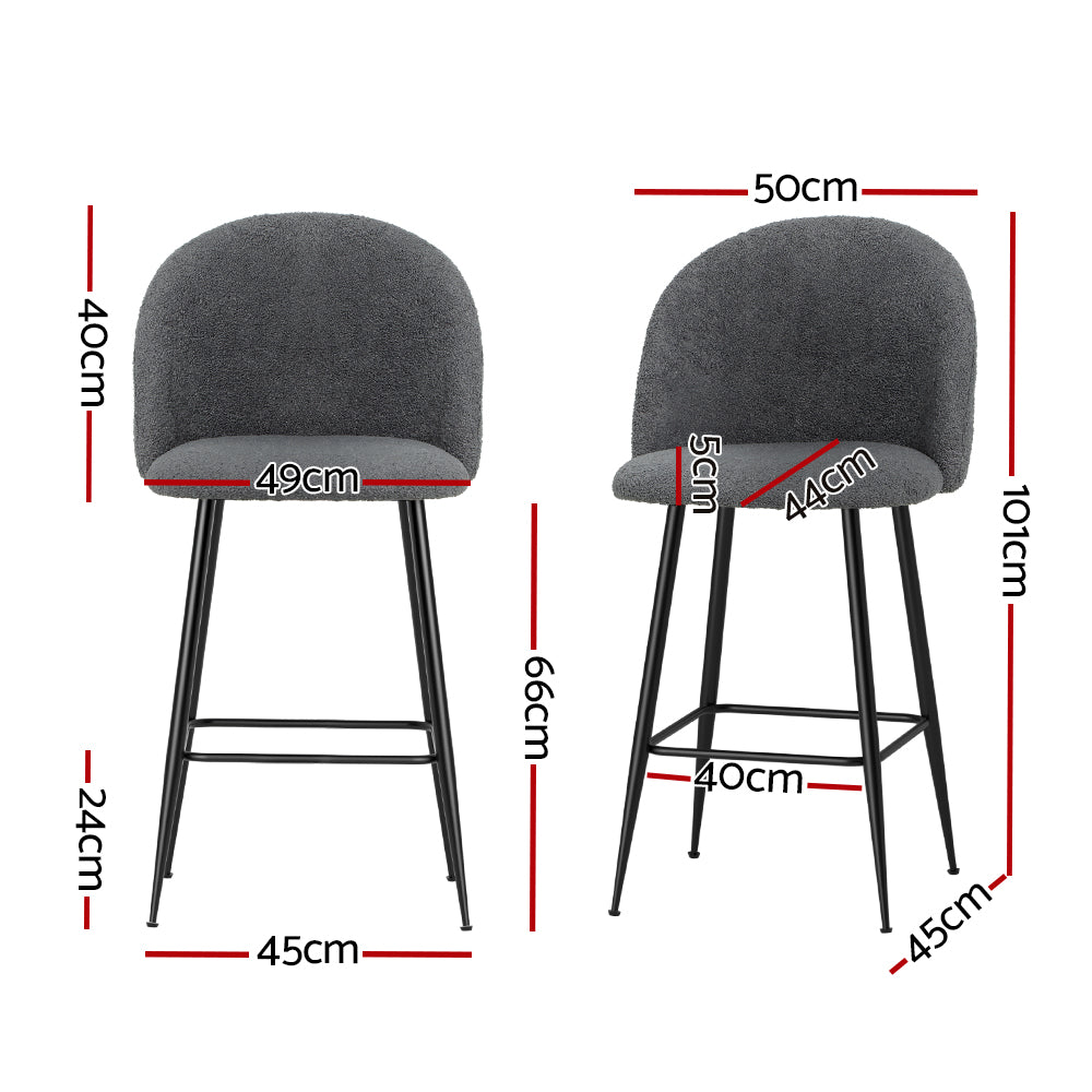 Set of 2 Oxford Bar Stools Kitchen Dining Chair Stool Chairs - Charcoal