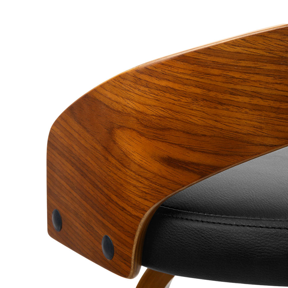Set of 2 Alicante Walnut Wood Bar Stools - Black & Brown