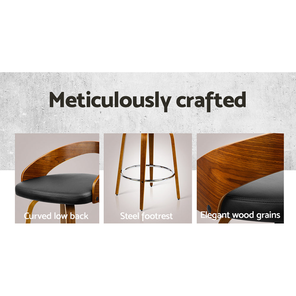 Set of 4 Alicante Walnut Wood Bar Stools - Black & Brown