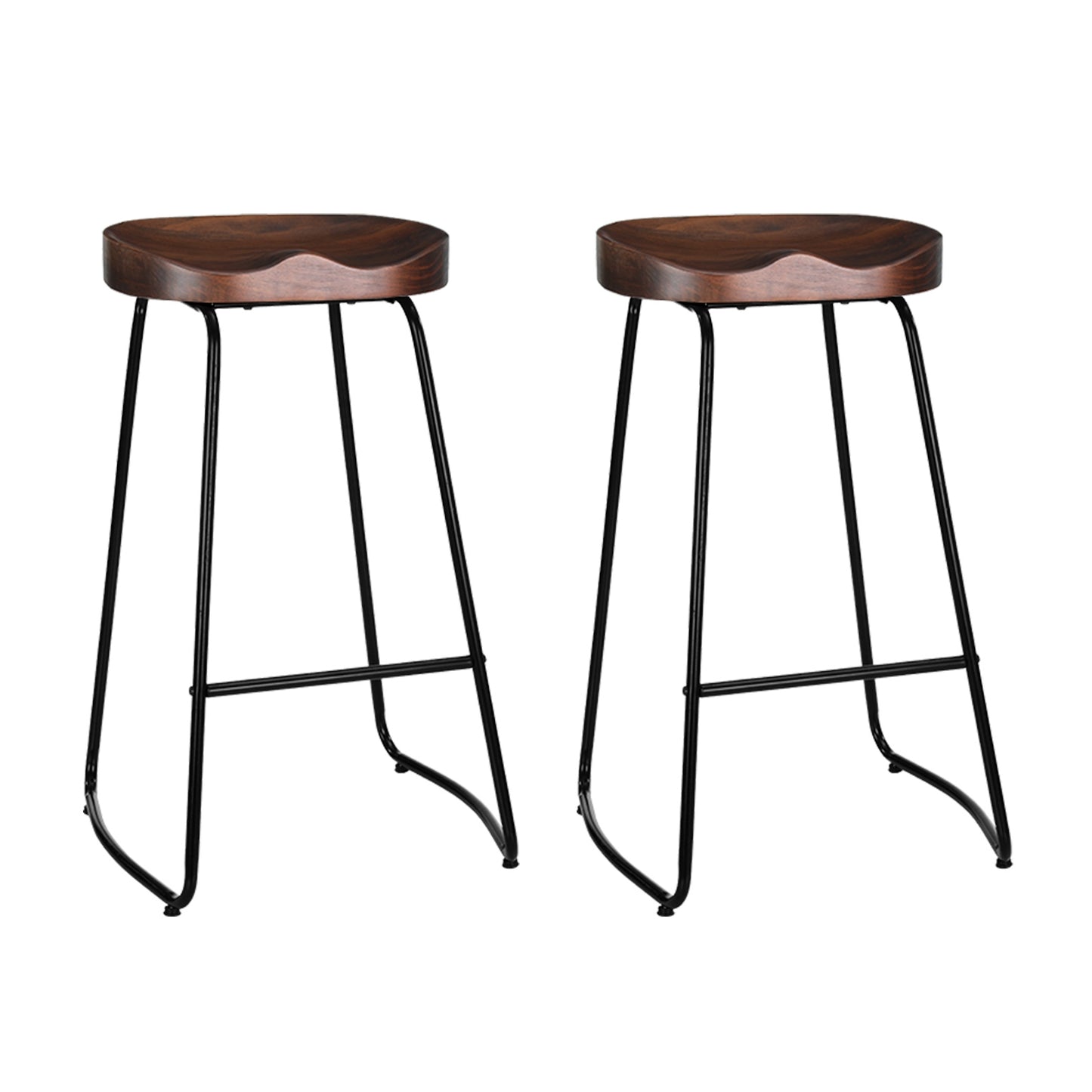 Set of 2 Trento Backless Elm Wood Bar Stools - Black
