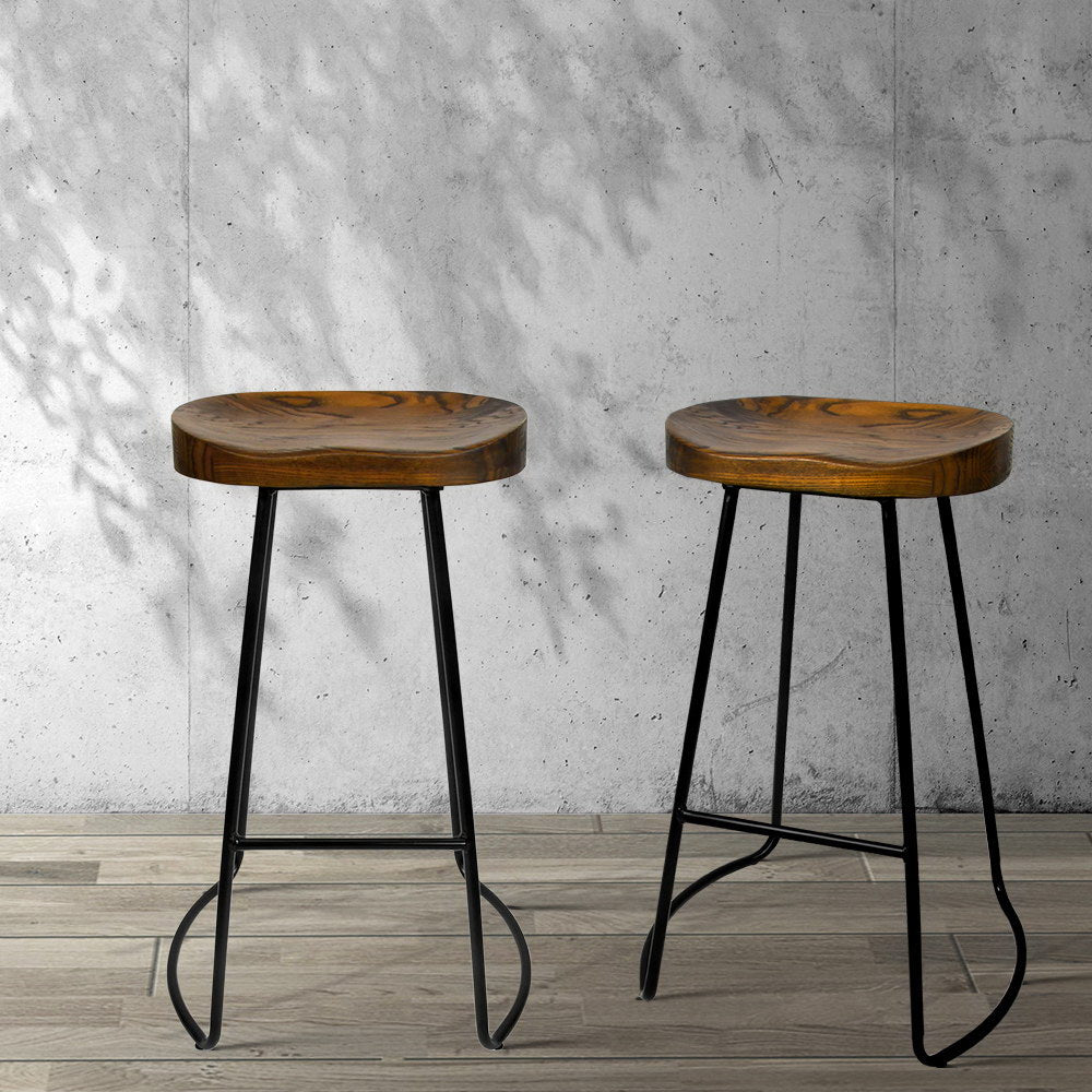 Set of 2 Trento Backless Elm Wood Bar Stools - Black
