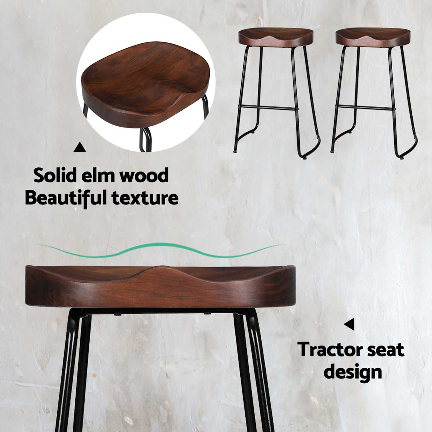 Set of 2 Reggio Tractor Seat Bar Stools - Black