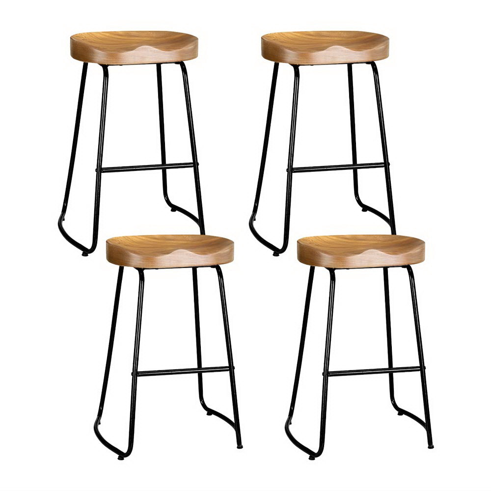 Set of 4 Reggio 65cm Elm Wood Backless Bar Stools - Black & Natural