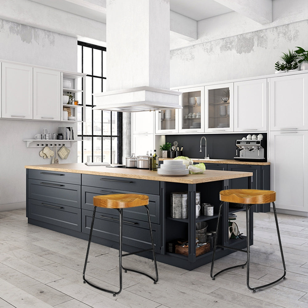Set of 4 Reggio 65cm Elm Wood Backless Bar Stools - Black & Natural