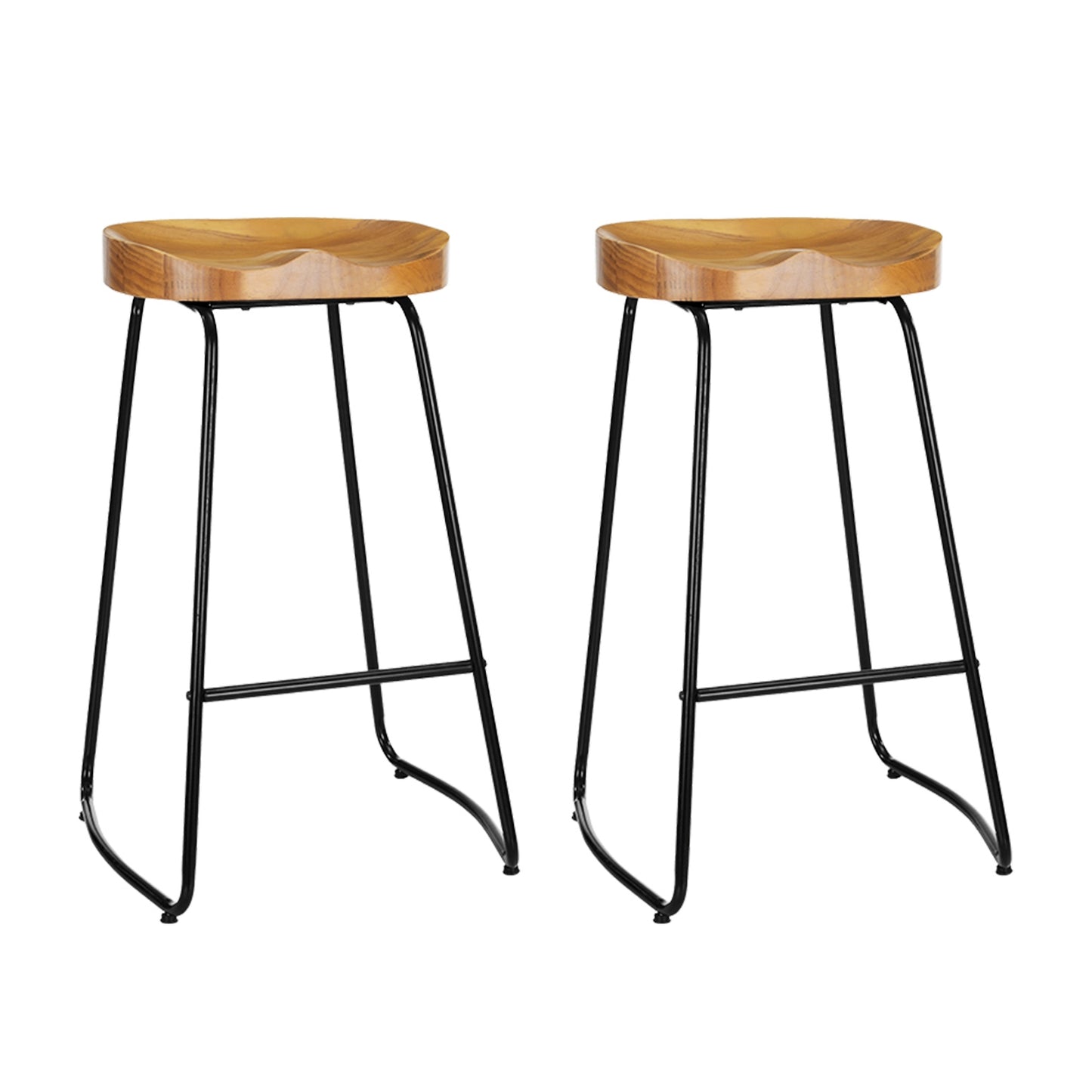Set of 2 Reggio 75cm Elm Wood Backless Bar Stools - Black & Natural