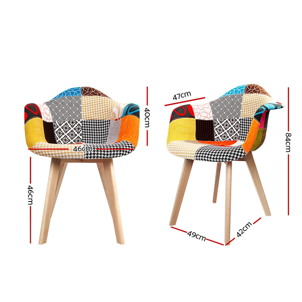 Hollis Set of 2 Fabric Retro Replica 84cm Dining Chairs - Multicolour