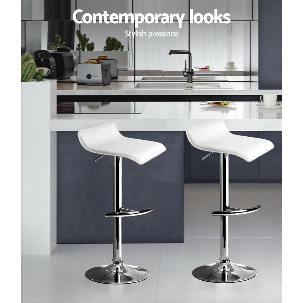 Set of 4 Terni PU Leather Wave Style Bar Stools - White
