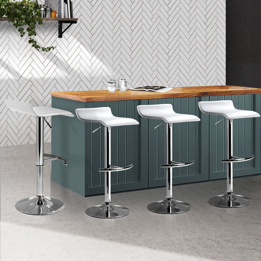 Set of 4 Terni PU Leather Wave Style Bar Stools - White