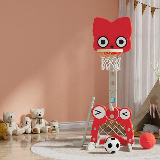 Keezi Kids Basketball Hoop Stand Adjustable 5-in-1 Sports Centre Toys Set Red