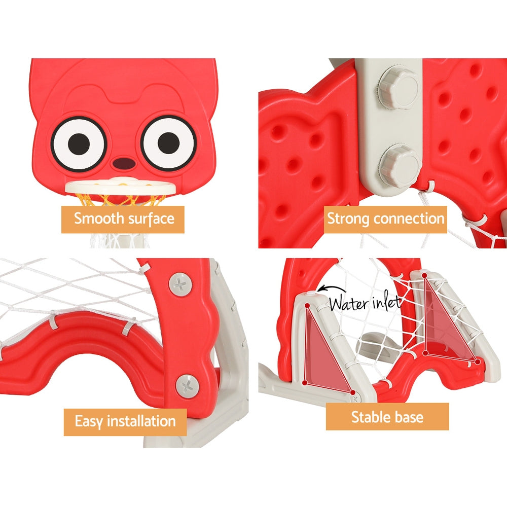 Keezi Kids Basketball Hoop Stand Adjustable 5-in-1 Sports Centre Toys Set Red