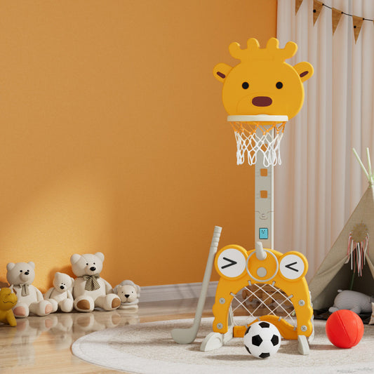 Keezi Kids Basketball Hoop Stand Adjustable 5-in-1 Sports Centre Toys Set Yellow