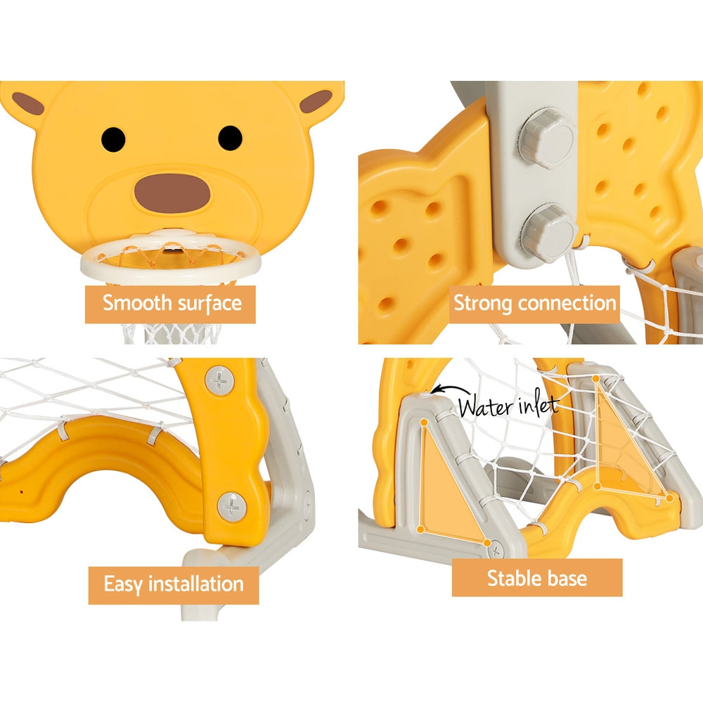 Keezi Kids Basketball Hoop Stand Adjustable 5-in-1 Sports Centre Toys Set Yellow