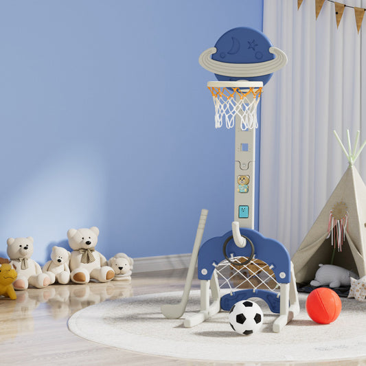 Keezi Kids Basketball Hoop Stand Adjustable 6-in-1 Sports Centre Toys Set Blue