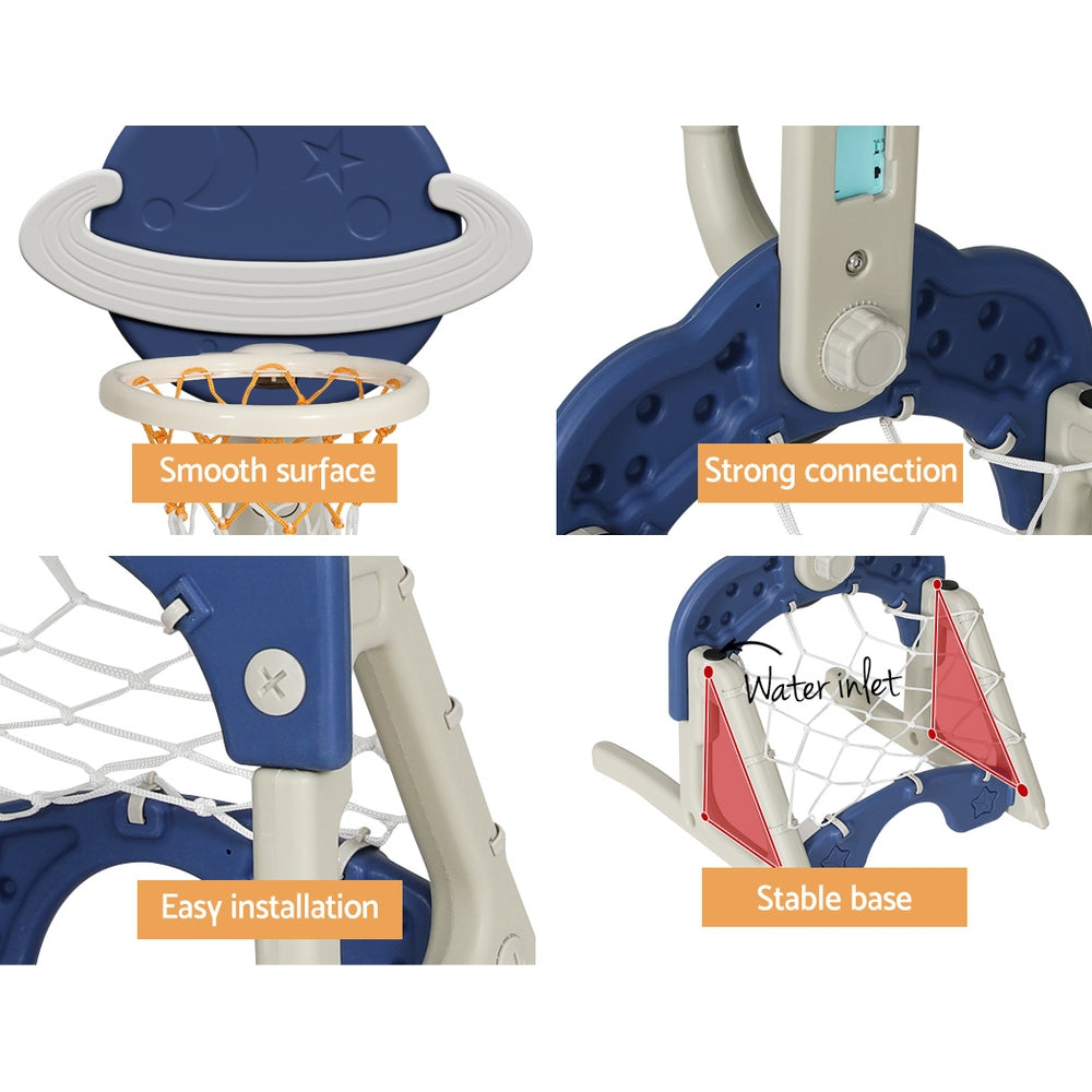 Keezi Kids Basketball Hoop Stand Adjustable 6-in-1 Sports Centre Toys Set Blue