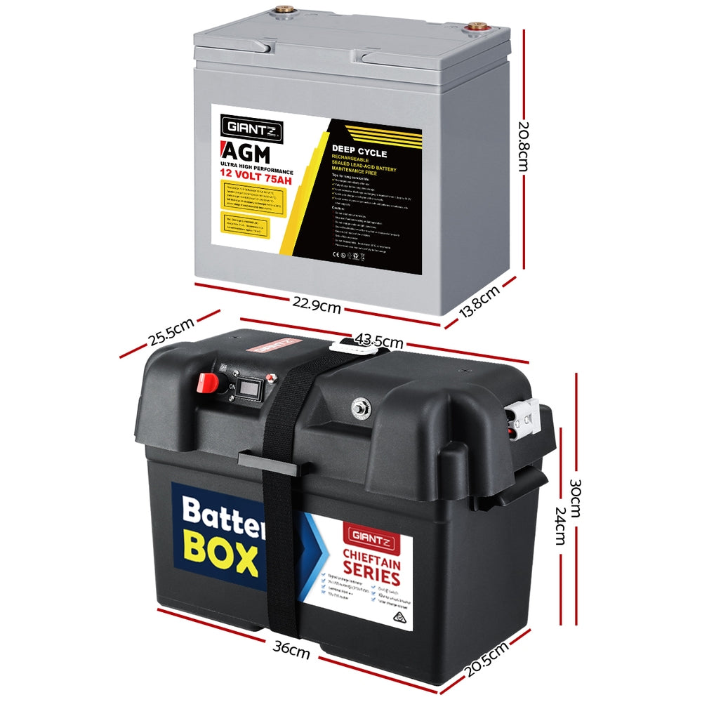 Deep Cycle Battery 12V 75Ah Box Portable Solar Caravan Camping