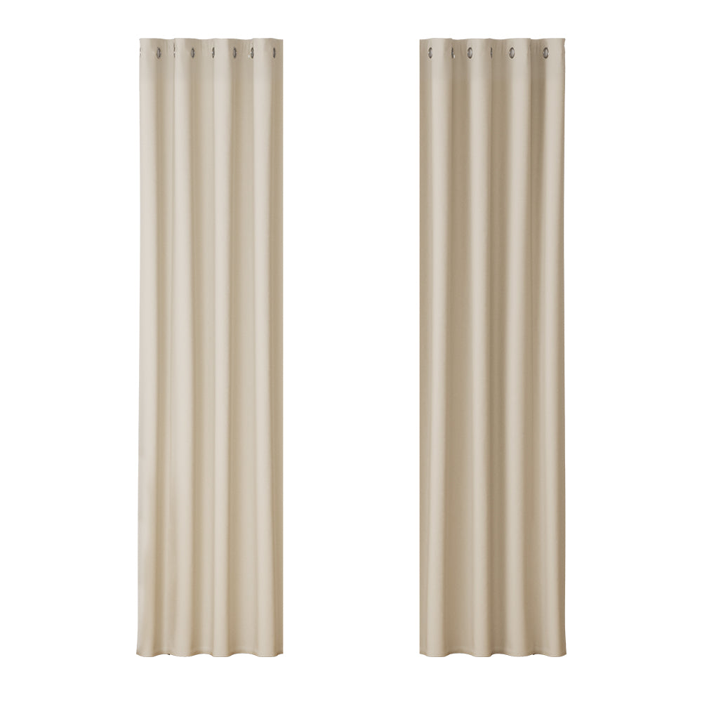 Set of 2 Blockout Curtains Blackout Window Curtain Eyelet 140x230cm Beige