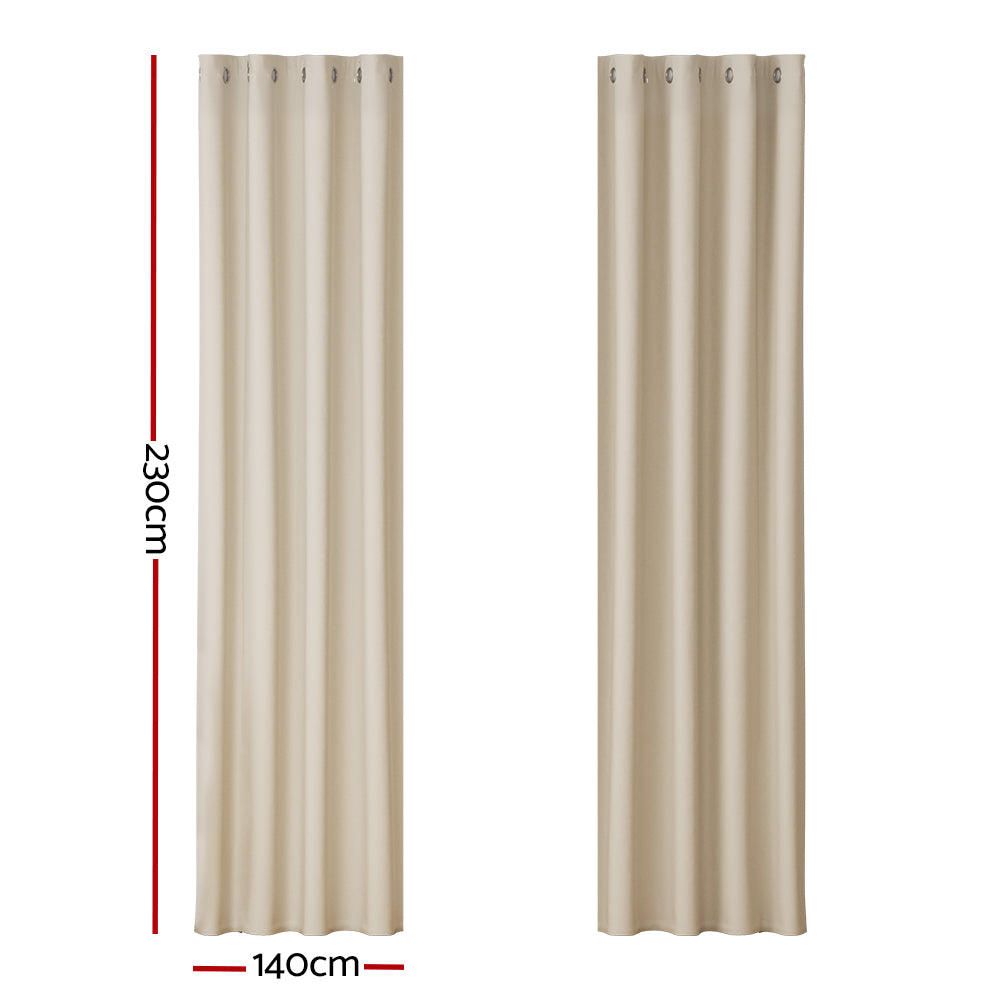Set of 2 Blockout Curtains Blackout Window Curtain Eyelet 140x230cm Beige