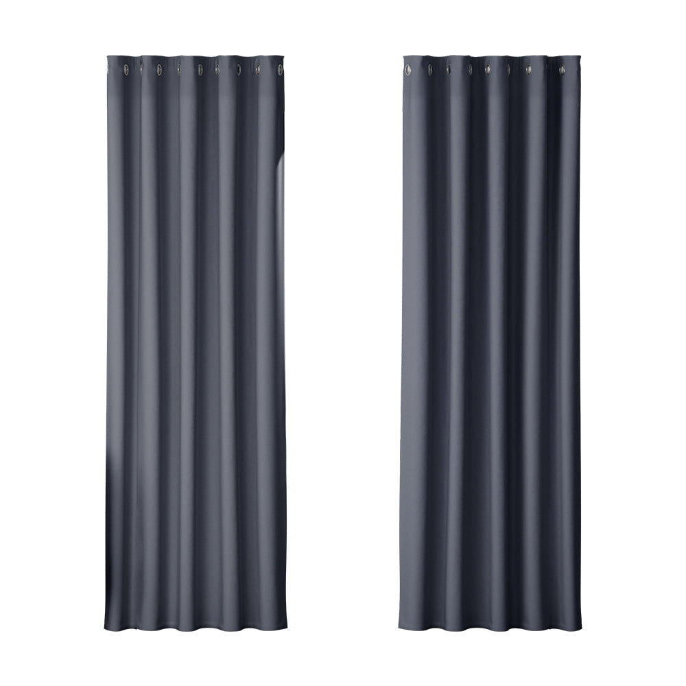 Set of 2 Blockout Curtains Blackout Window Curtain Eyelet 180x213cm Charcoal