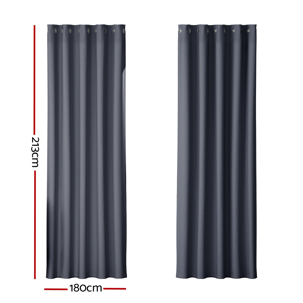 Set of 2 Blockout Curtains Blackout Window Curtain Eyelet 180x213cm Charcoal