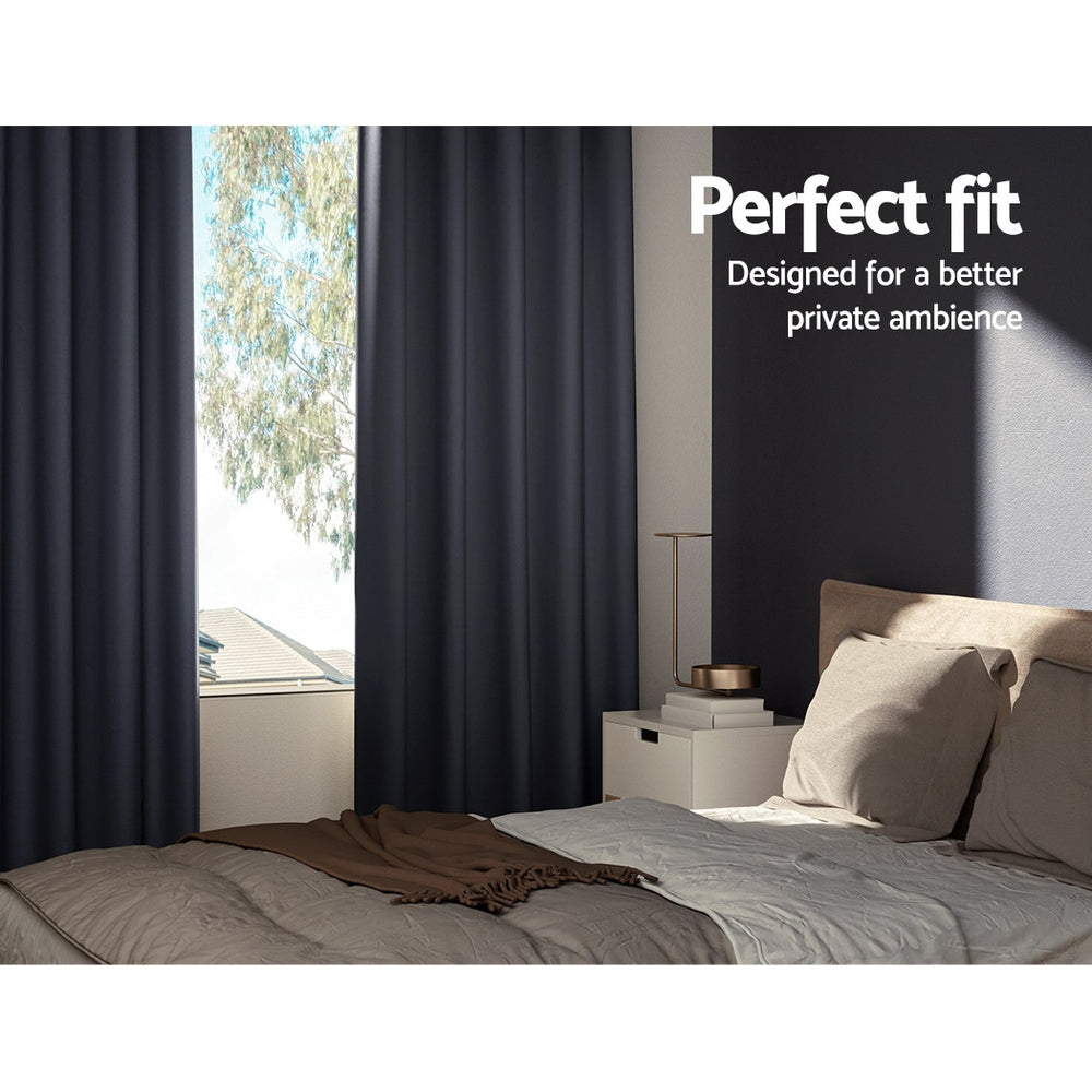 Set of 2 Blockout Curtains Blackout Window Curtain Eyelet 180x213cm Charcoal