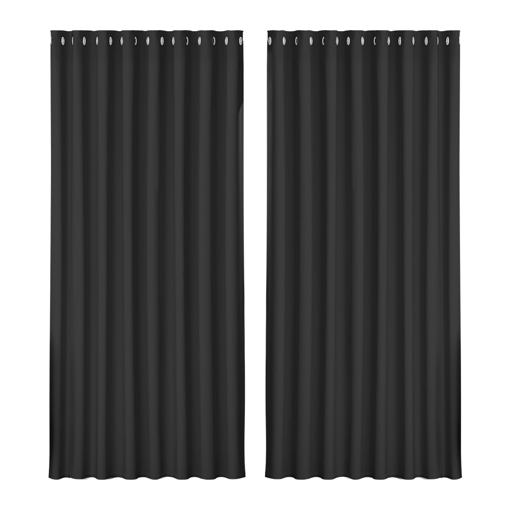 Set of 2 Blockout Curtains Blackout Window Curtain Eyelet 300x230cm Black