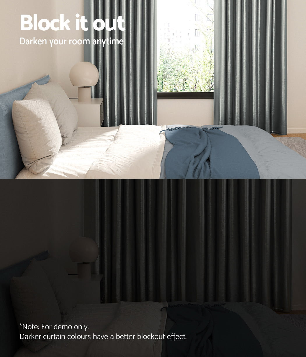 Set of 2 Blockout Curtains Blackout Window Curtain Eyelet 180x213cm Grey Shine