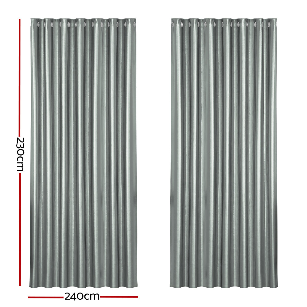 Set of 2 Blockout Curtains Blackout Window Curtain Eyelet 240x230cm Grey Shine